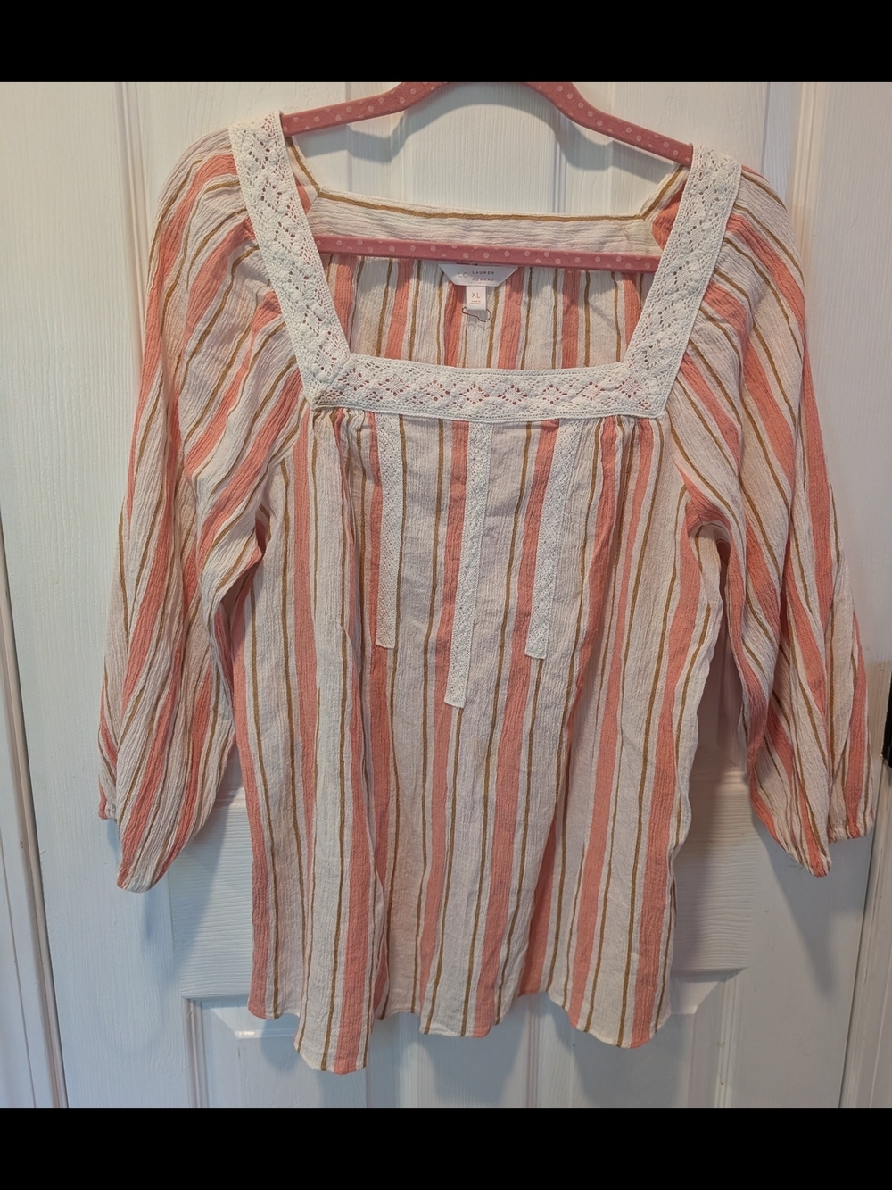 LC Lauren Conrad Striped Square-Neck Top in Coral, Cream & Tan Size XL